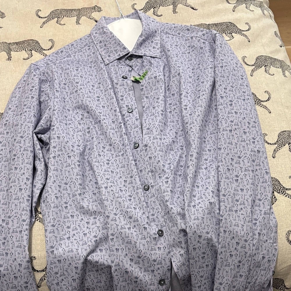 Bugatchi Light Gray Patterned Button Down Shirt 5 wears or less
